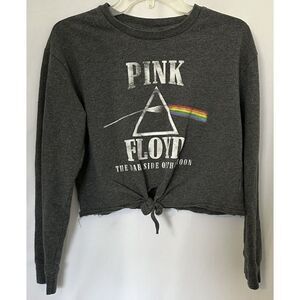 Pink Floyd Dark Side of the Moon Tie Front Long Sleeve Crop Top Size Large